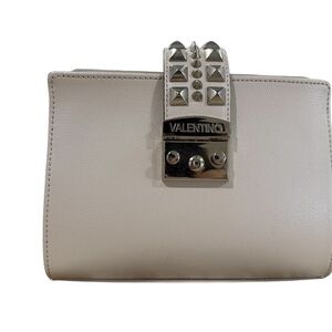 Valentino White Studded Clutch with Pyramid Studs